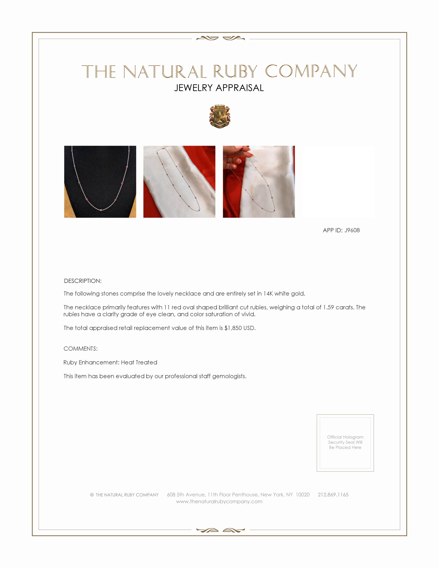 1.59 Ct. Ruby Bezel Necklace, 14K White Gold