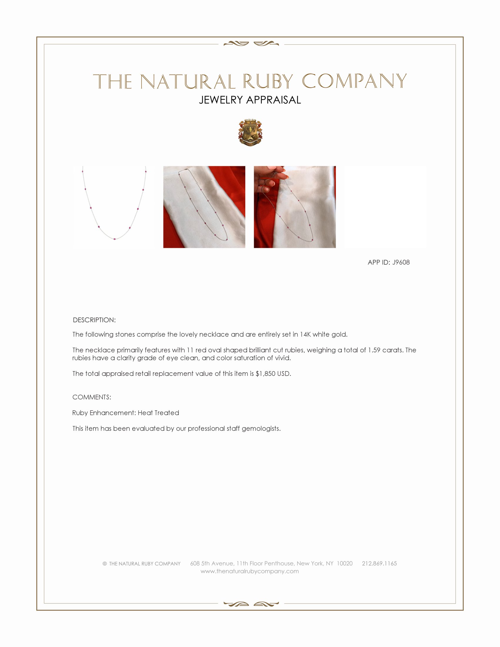 1.59 Ct. Ruby Bezel Necklace, 14K White Gold