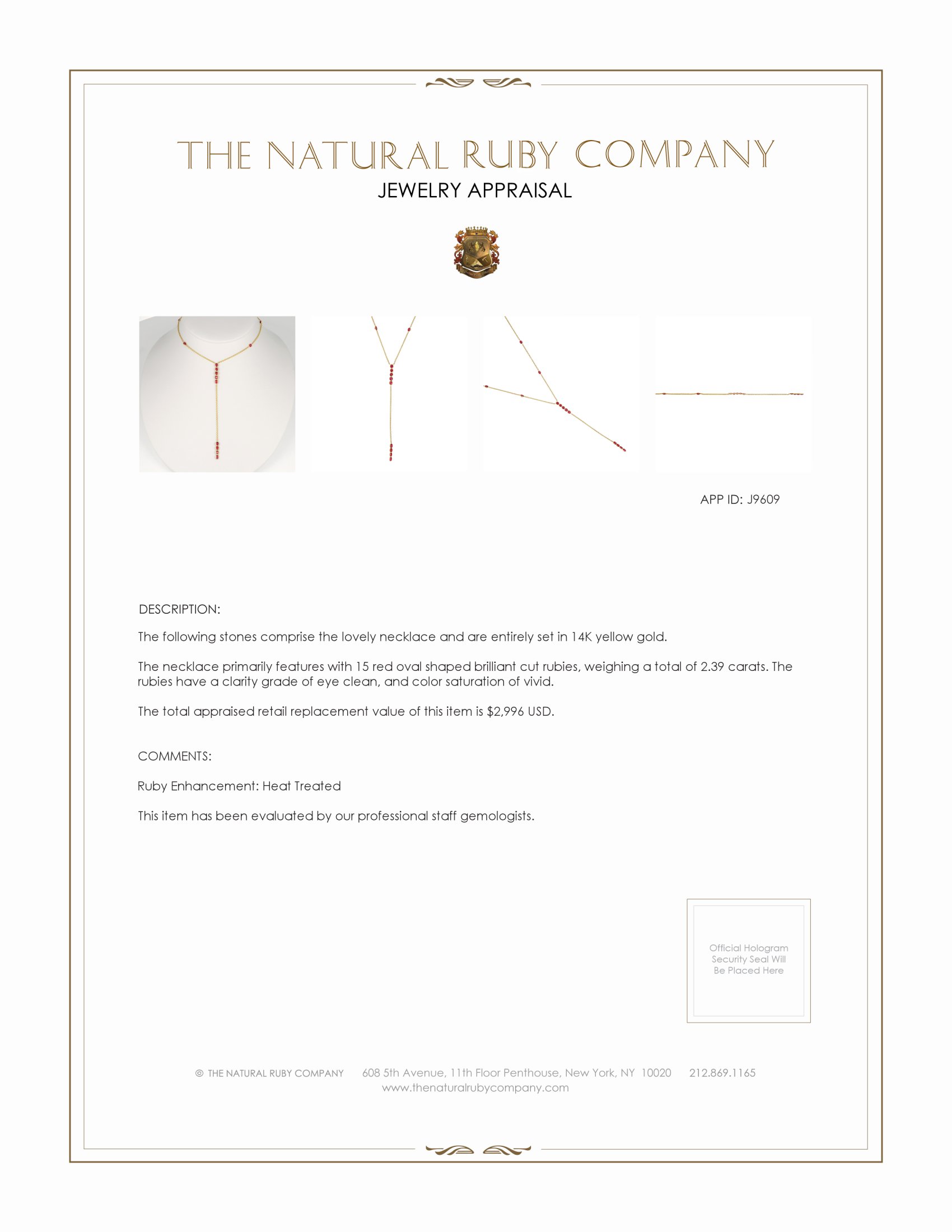 2.39 Ct. Ruby Accent Stones Necklace, 14K Yellow Gold