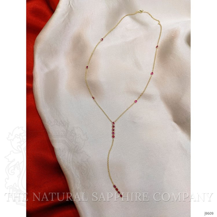 2.39 Ct. Ruby Accent Stones Necklace, 14K Yellow Gold