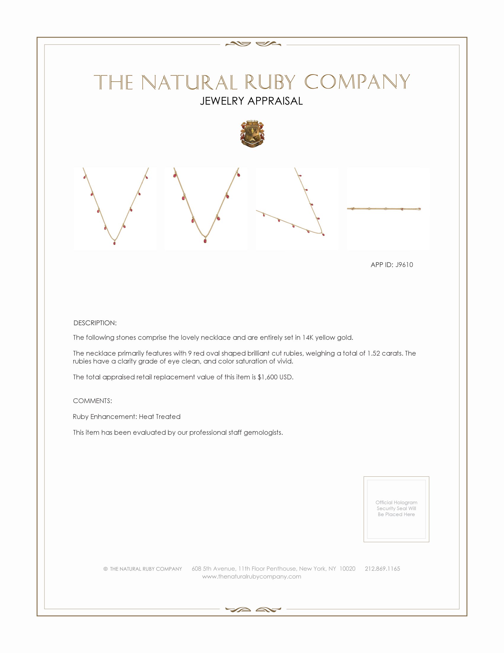 1.52 Ct. Ruby Bezel Necklace, 14K Yellow Gold