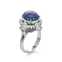 9.37 Ct. Blue Sapphire and Natural Diamond Antique Style Ring, Platinum 950 Image