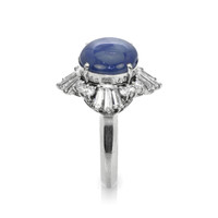 9.37 Ct. Blue Sapphire and Natural Diamond Antique Style Ring, Platinum 950 Image