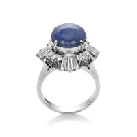 9.37 Ct. Blue Sapphire and Natural Diamond Antique Style Ring, Platinum 950 Image