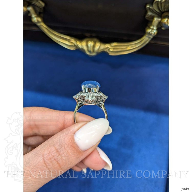 9.37 Ct. Blue Sapphire and Natural Diamond Antique Style Ring, Platinum 950