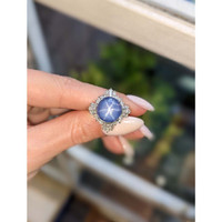 9.37 Ct. Blue Sapphire and Natural Diamond Antique Style Ring, Platinum 950 Life Style