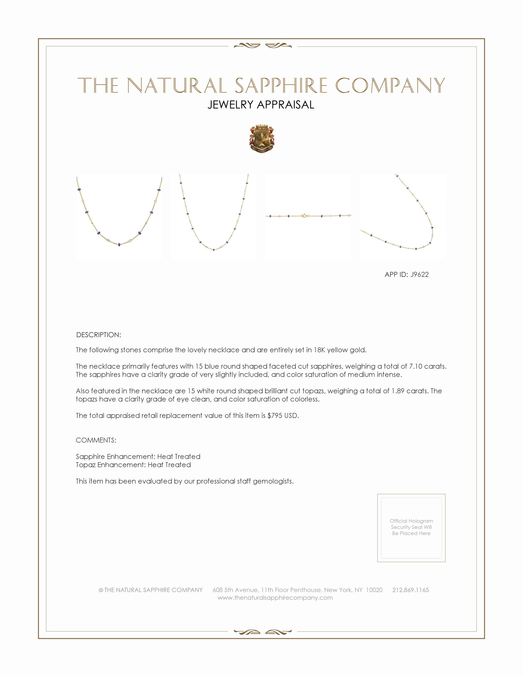 7.10 Ct. Blue Sapphire and White Topaz Accent Stones Necklace, 18K Yellow Gold