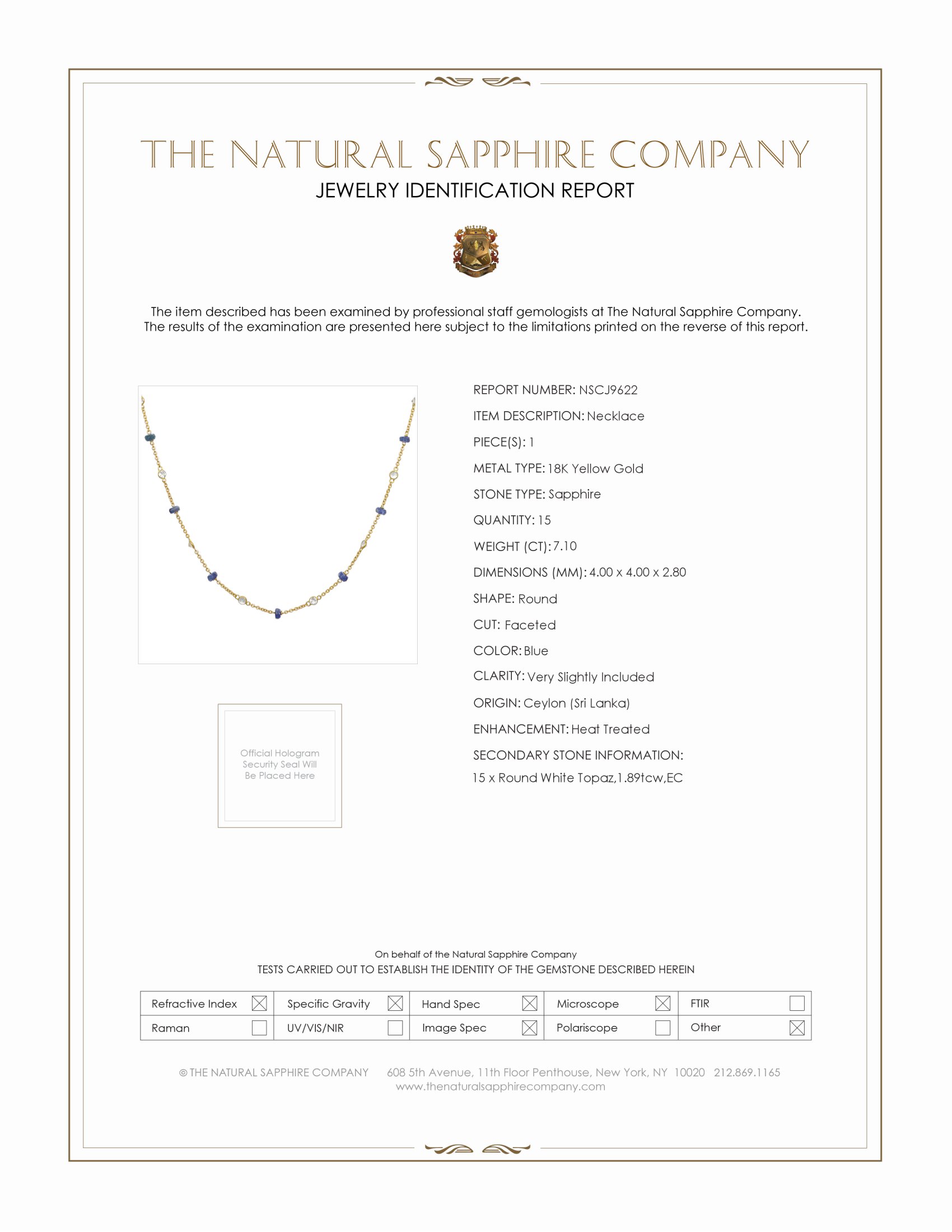 7.10 Ct. Blue Sapphire and White Topaz Accent Stones Necklace, 18K Yellow Gold