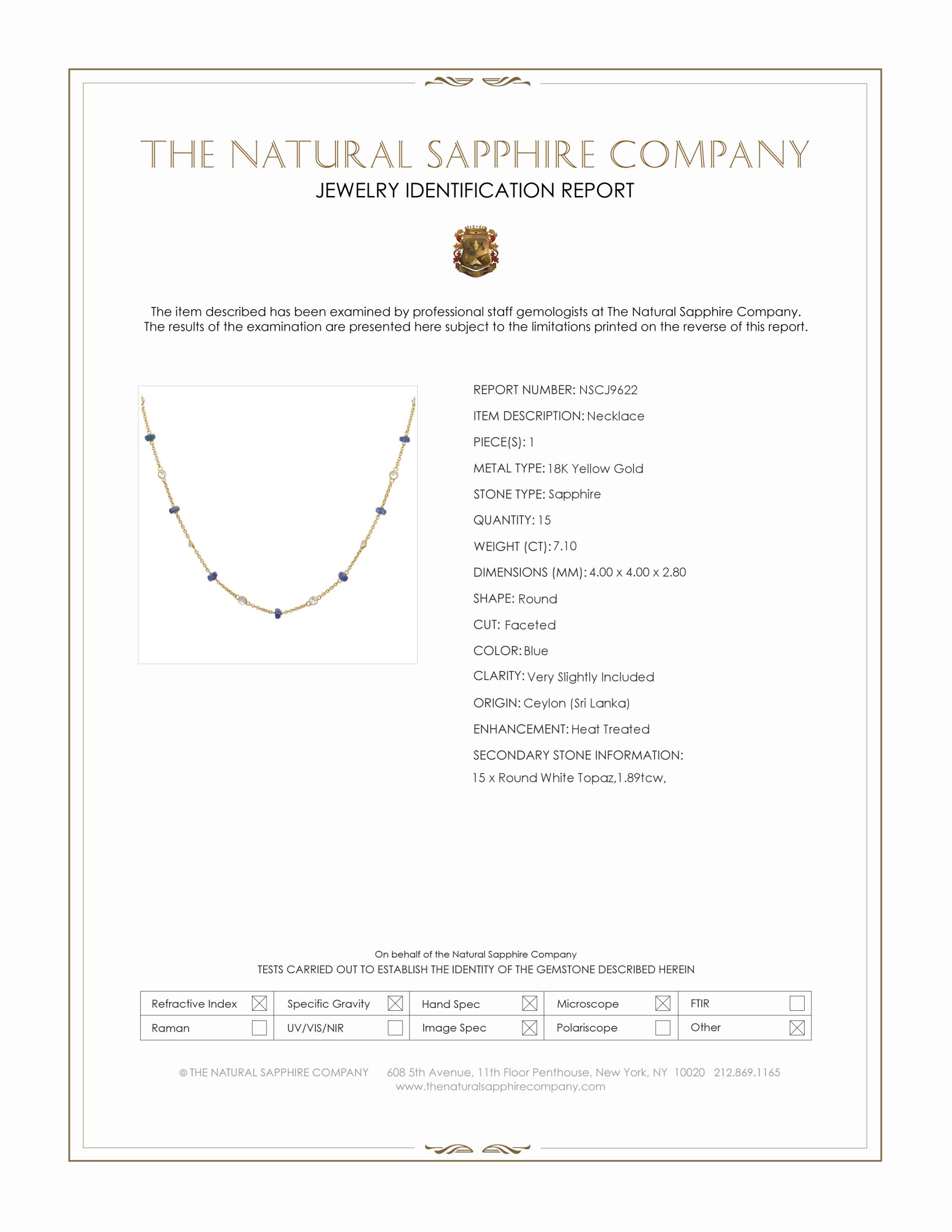 7.10 Ct. Blue Sapphire and White Topaz Accent Stones Necklace, 18K Yellow Gold