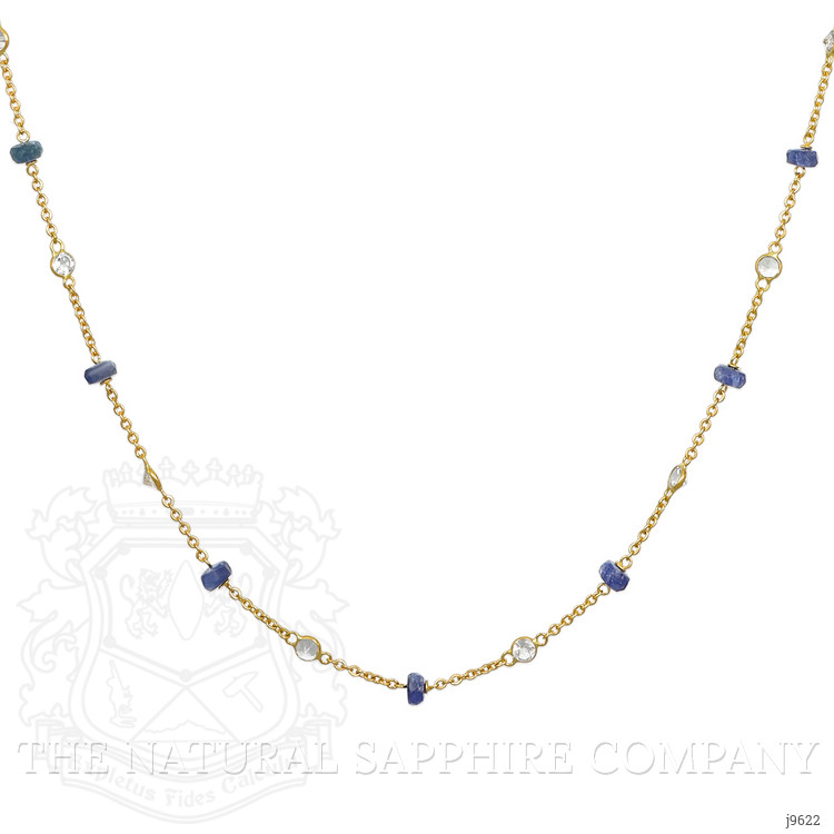 7.10 Ct. Blue Sapphire and White Topaz Accent Stones Necklace, 18K Yellow Gold