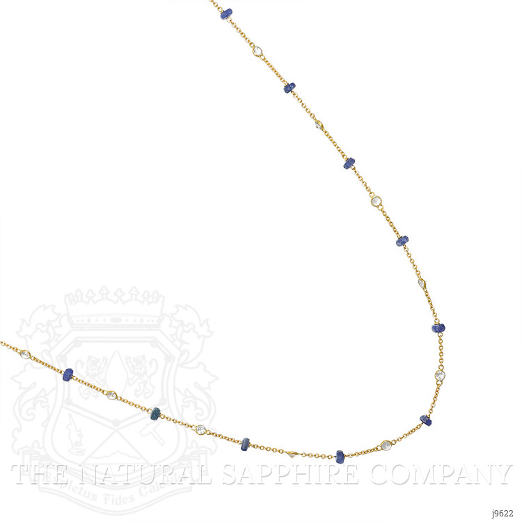 7.10 Ct. Blue Sapphire and White Topaz Accent Stones Necklace, 18K Yellow Gold