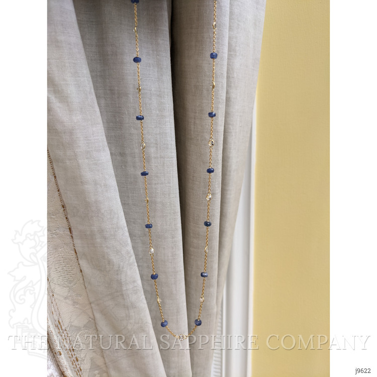 7.10 Ct. Blue Sapphire and White Topaz Accent Stones Necklace, 18K Yellow Gold