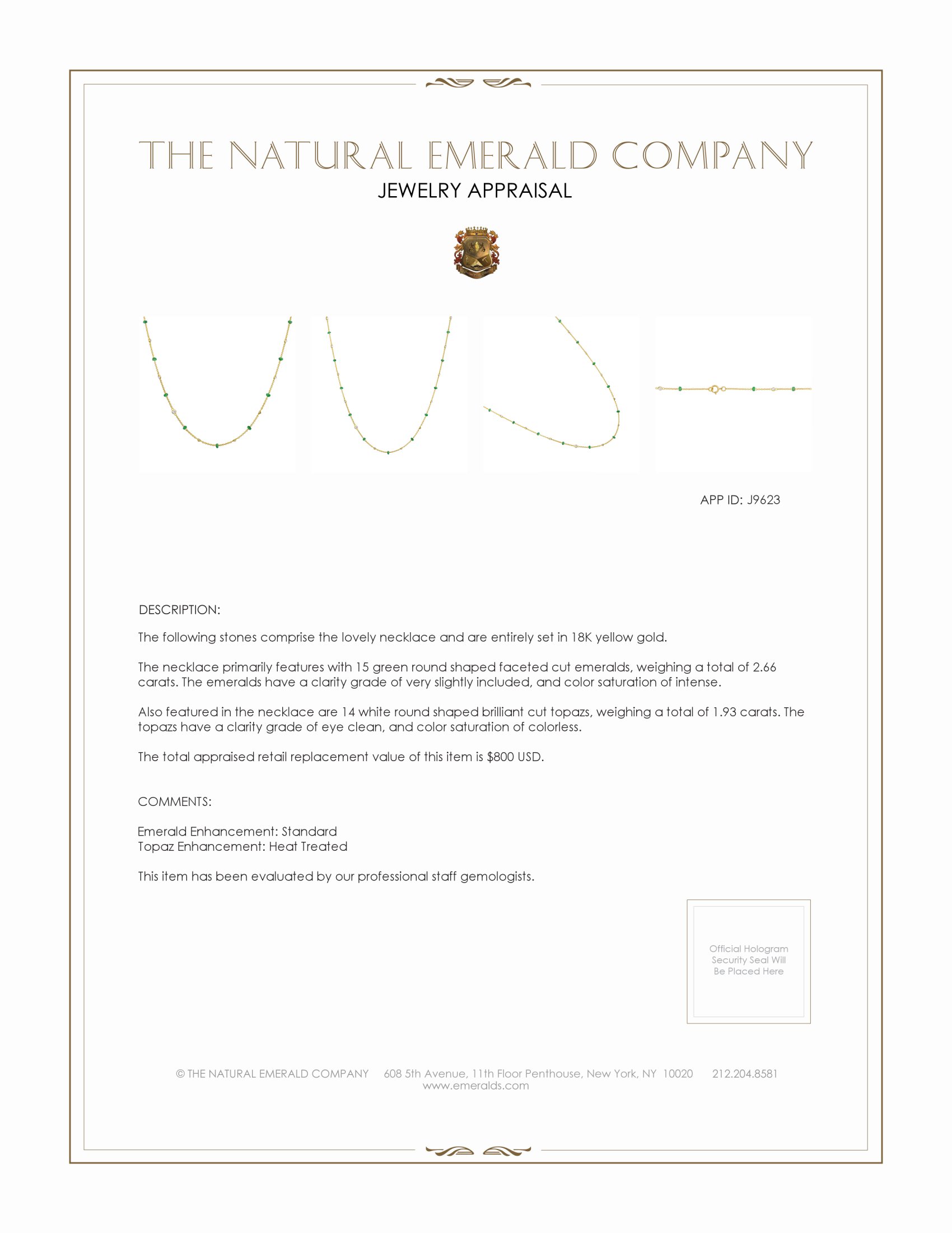 2.66 Ct. Emerald Topaz Accent Stones Necklace, 18K Yellow Gold