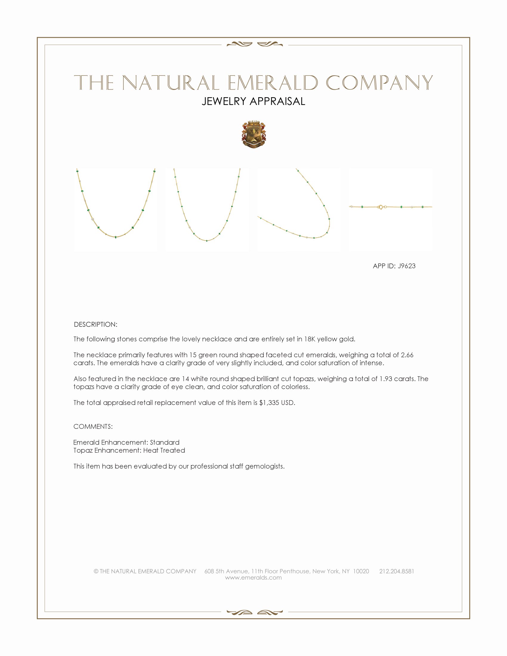 2.66 Ct. Emerald Topaz Accent Stones Necklace, 18K Yellow Gold