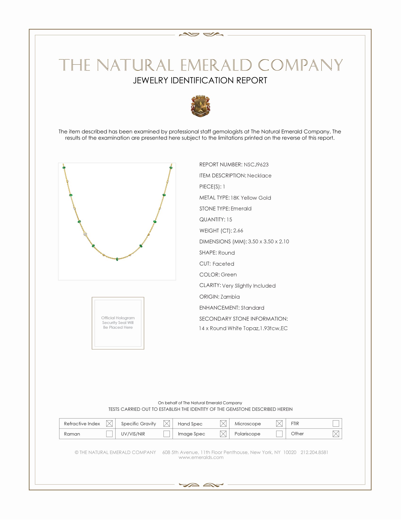 2.66 Ct. Emerald Topaz Accent Stones Necklace, 18K Yellow Gold