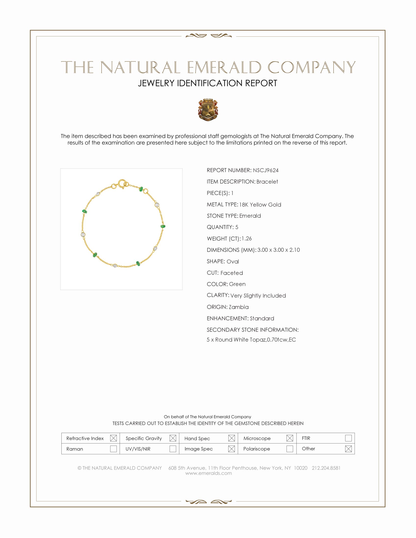 1.26 Ct.Tw. Emerald Topaz Accent Stones Bracelet, 18K Yellow Gold