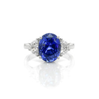5.63 Ct. Blue Sapphire and Natural Diamond Three Stone Ring, Platinum 950 Video