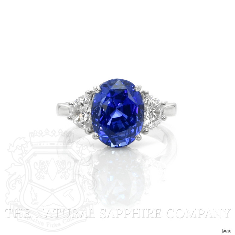 5.63 Ct. Blue Sapphire and Natural Diamond Three Stone Ring, Platinum 950
