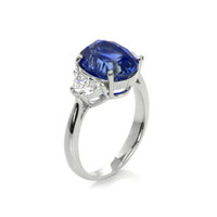 5.63 Ct. Blue Sapphire and Natural Diamond Three Stone Ring, Platinum 950 Image