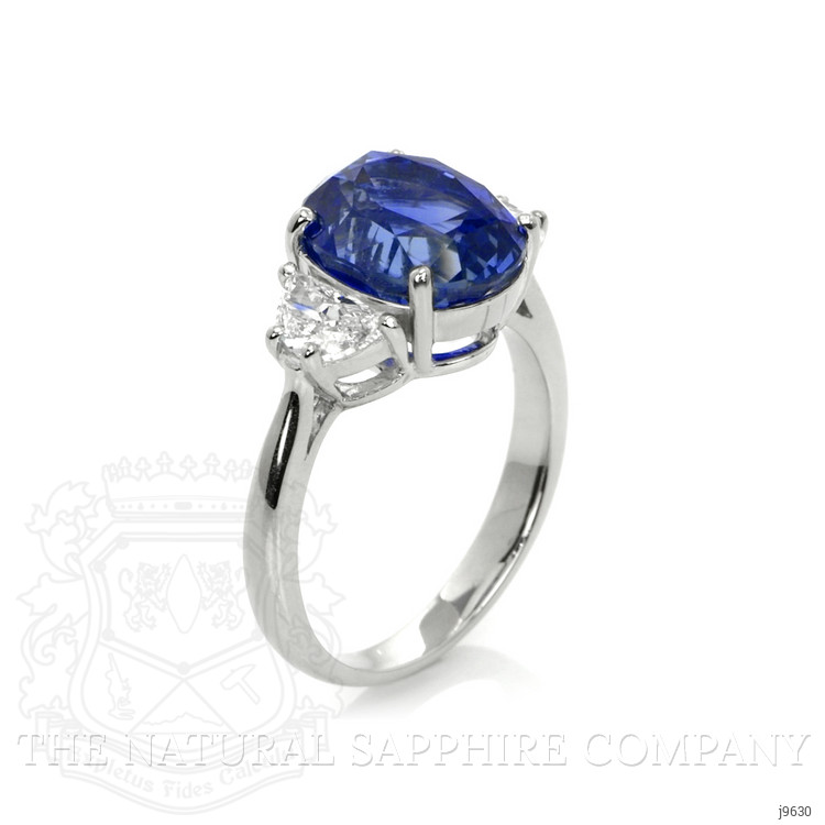 5.63 Ct. Blue Sapphire and Natural Diamond Three Stone Ring, Platinum 950