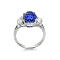 5.63 Ct. Blue Sapphire and Natural Diamond Three Stone Ring, Platinum 950 Image