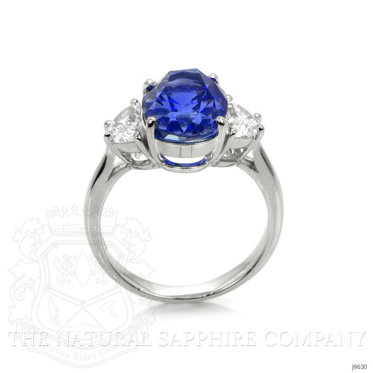 5.63 Ct. Blue Sapphire and Natural Diamond Three Stone Ring, Platinum 950