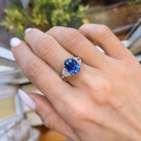 5.63 Ct. Sapphire Natural Diamond Three Stone Ring, Platinum 950 Life Style