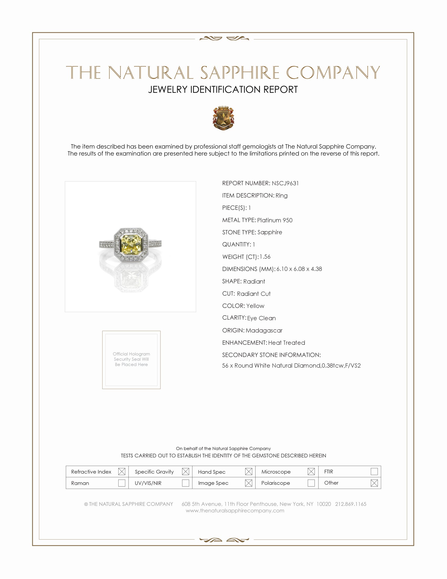 1.56 Ct. Yellow Sapphire and Natural Diamond Pave Ring, Platinum 950