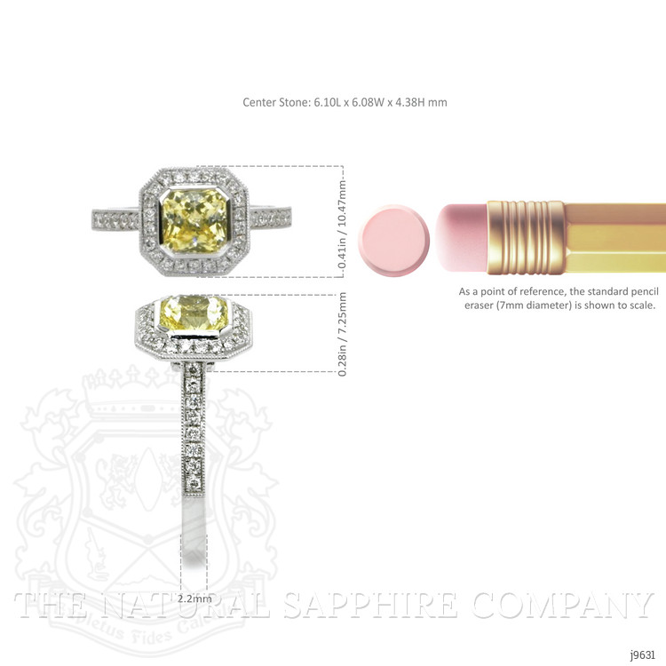 1.56 Ct. Yellow Sapphire and Natural Diamond Pave Ring, Platinum 950