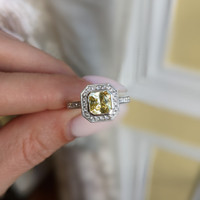 1.56 Ct. Yellow Sapphire and Natural Diamond Pave Ring, Platinum 950 Life Style