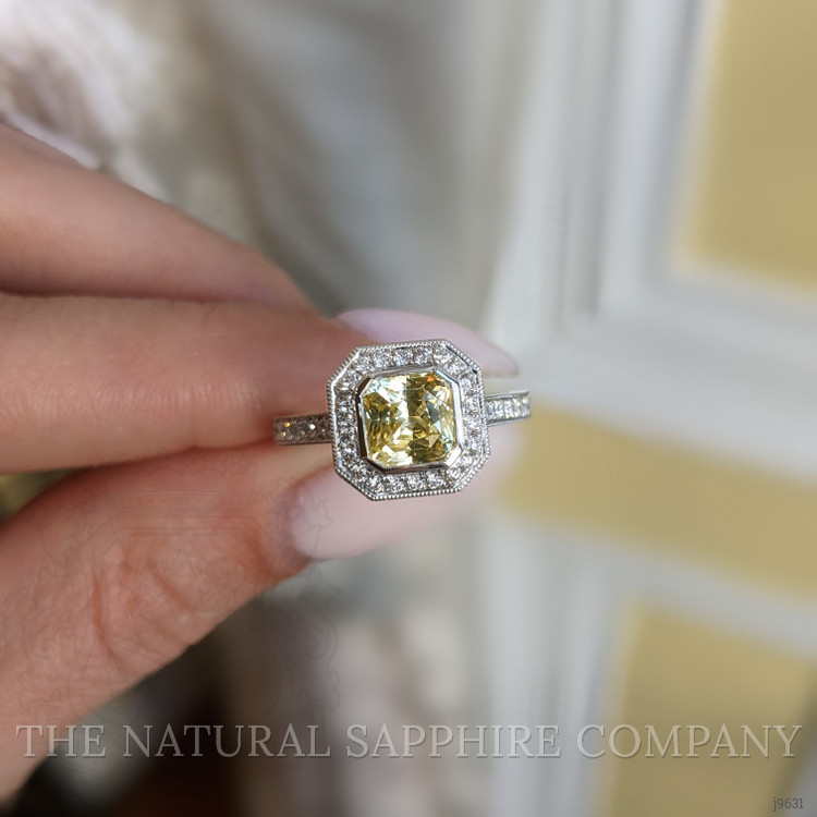 1.56 Ct. Yellow Sapphire and Natural Diamond Pave Ring, Platinum 950