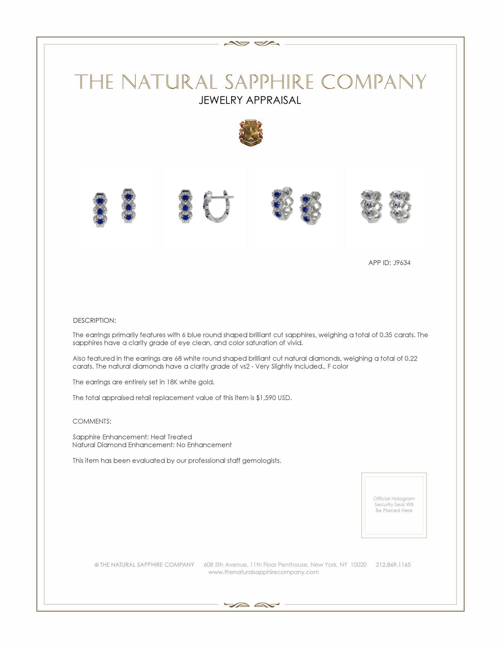 0.35 Ct.Tw. Blue Sapphire and Natural Diamond Pave Earrings, 18K White Gold