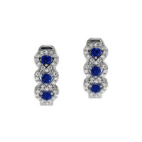 0.35 Ct.Tw. Blue Sapphire and Natural Diamond Pave Earrings, 18K White Gold Video