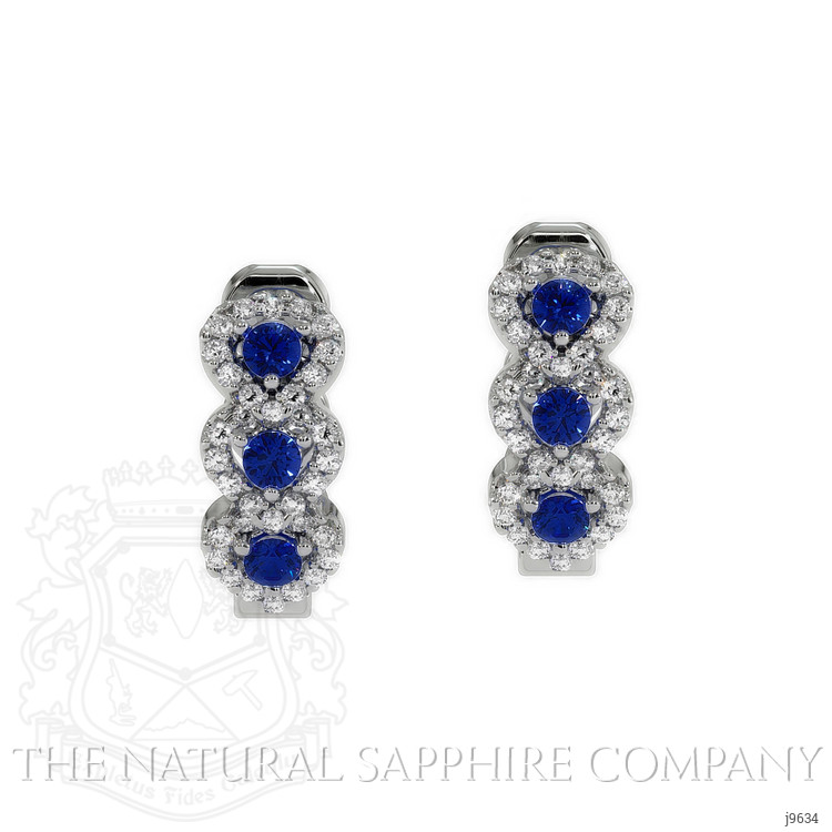 0.35 Ct.Tw. Blue Sapphire and Natural Diamond Pave Earrings, 18K White Gold