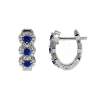 0.35 Ct.Tw. Blue Sapphire and Natural Diamond Pave Earrings, 18K White Gold Image