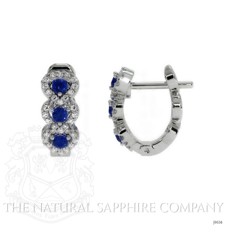 0.35 Ct.Tw. Blue Sapphire and Natural Diamond Pave Earrings, 18K White Gold