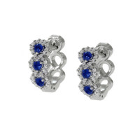 0.35 Ct.Tw. Blue Sapphire and Natural Diamond Pave Earrings, 18K White Gold Image
