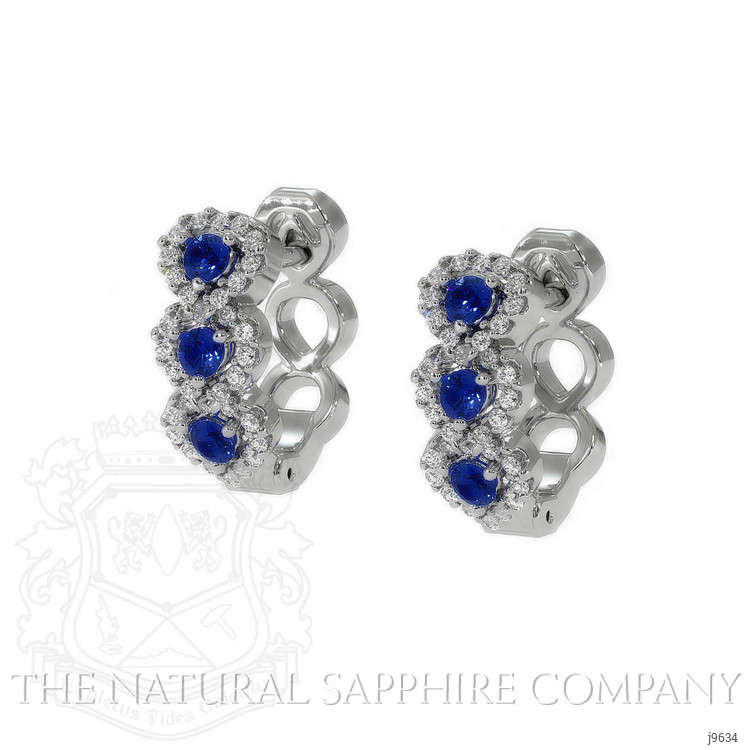 0.35 Ct.Tw. Blue Sapphire and Natural Diamond Pave Earrings, 18K White Gold