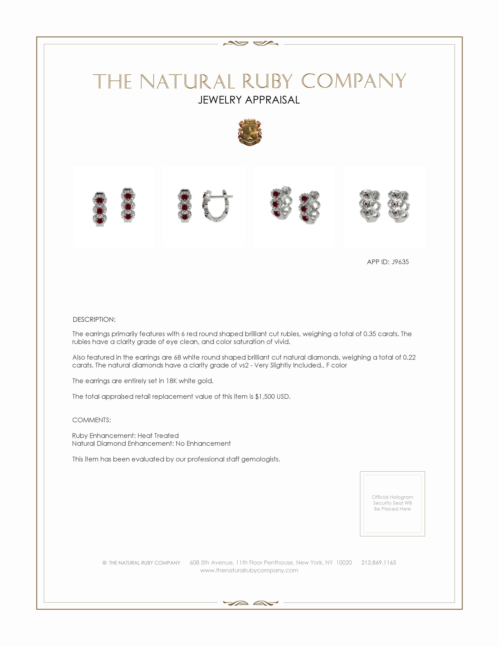 0.35 Ct.Tw. Ruby and Natural Diamond Pave Earrings, 18K White Gold