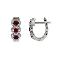 0.35 Ct.Tw. Ruby Natural Diamond Pave Earrings, 18K White Gold Image