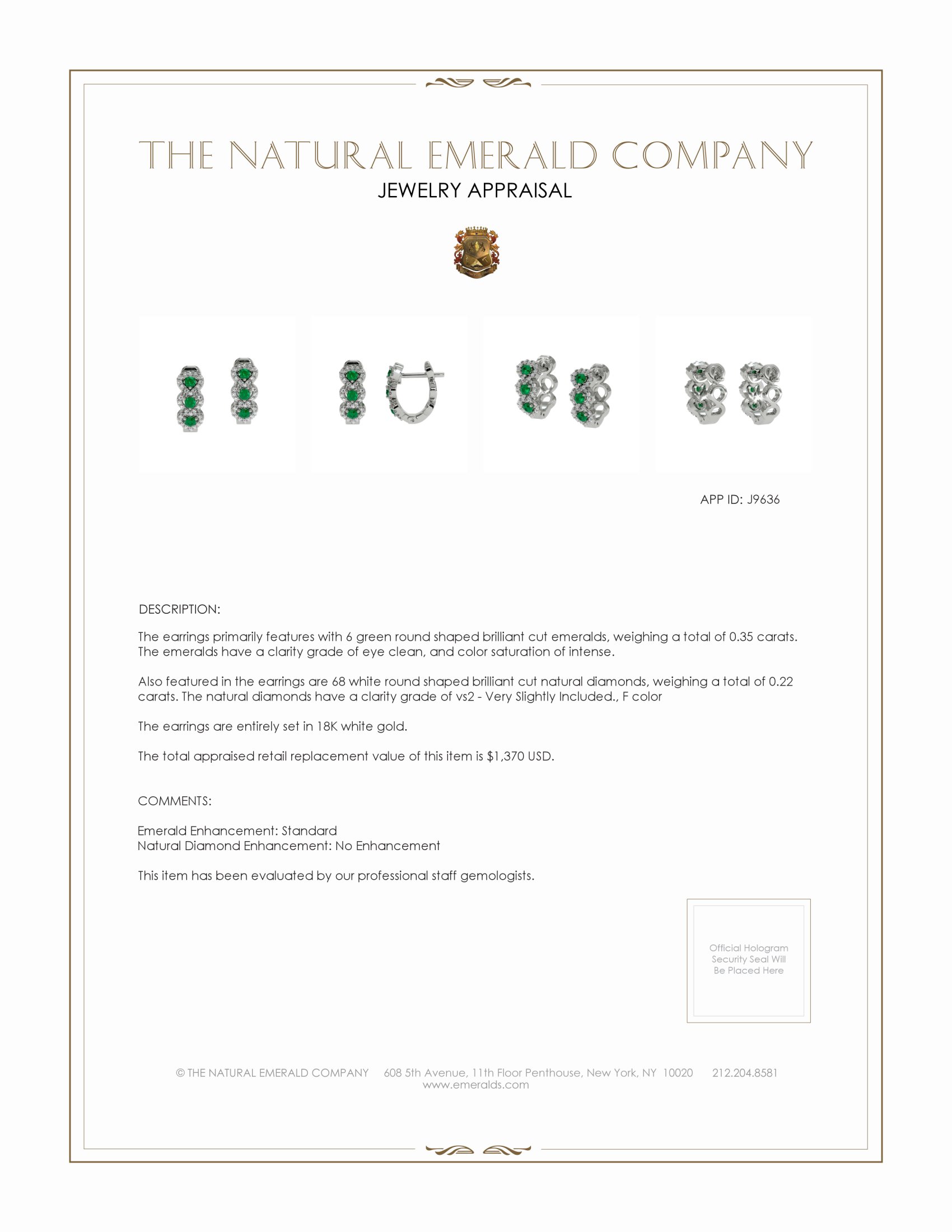 0.35 Ct.Tw. Emerald and Natural Diamond Pave Earrings, 18K White Gold
