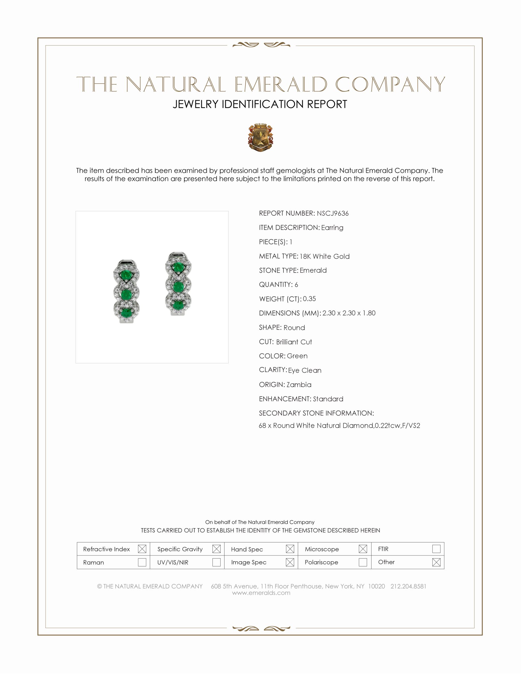 0.35 Ct.Tw. Emerald and Natural Diamond Pave Earrings, 18K White Gold