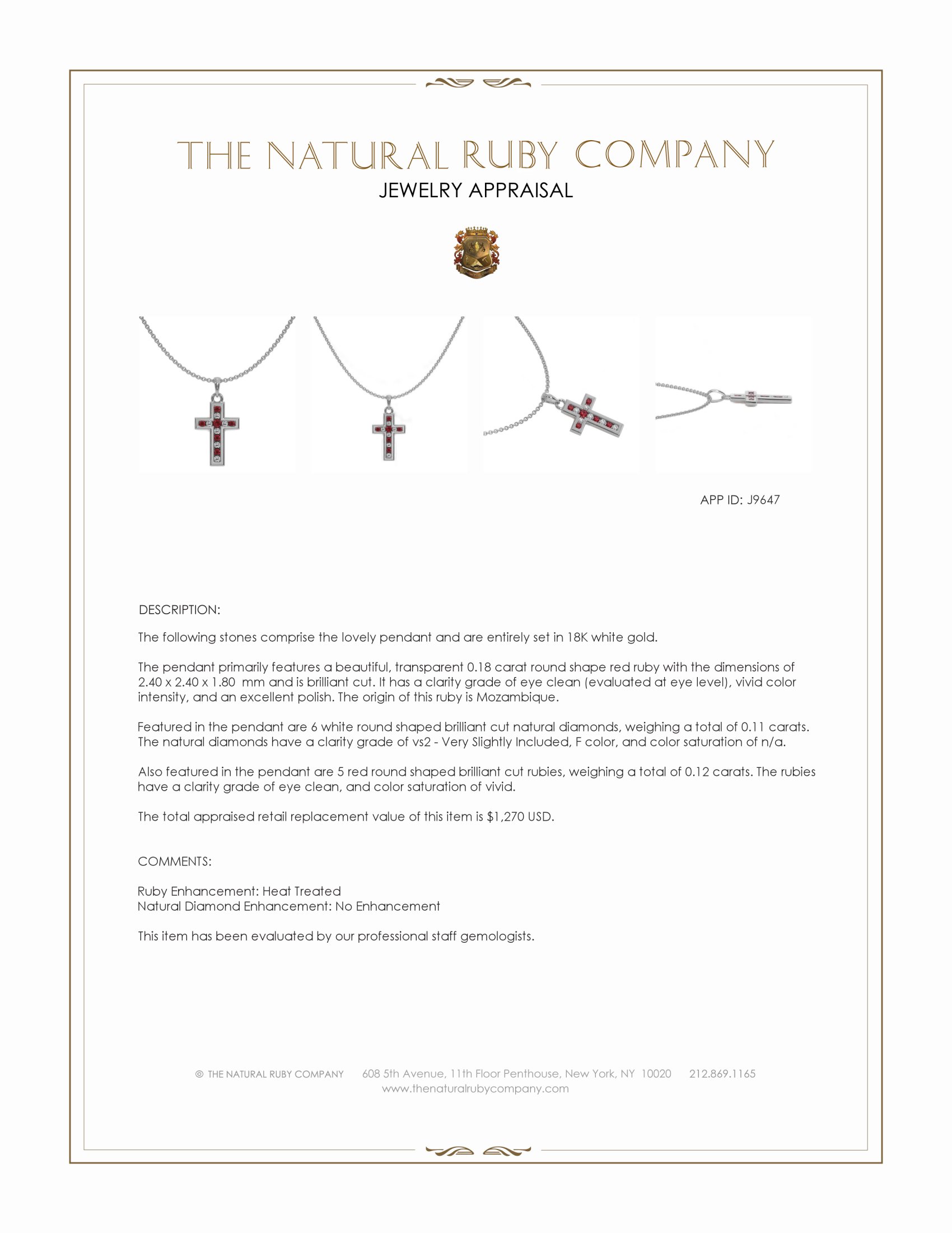 0.18 Ct. Ruby and Natural Diamond Religious Pendant, 18K White Gold