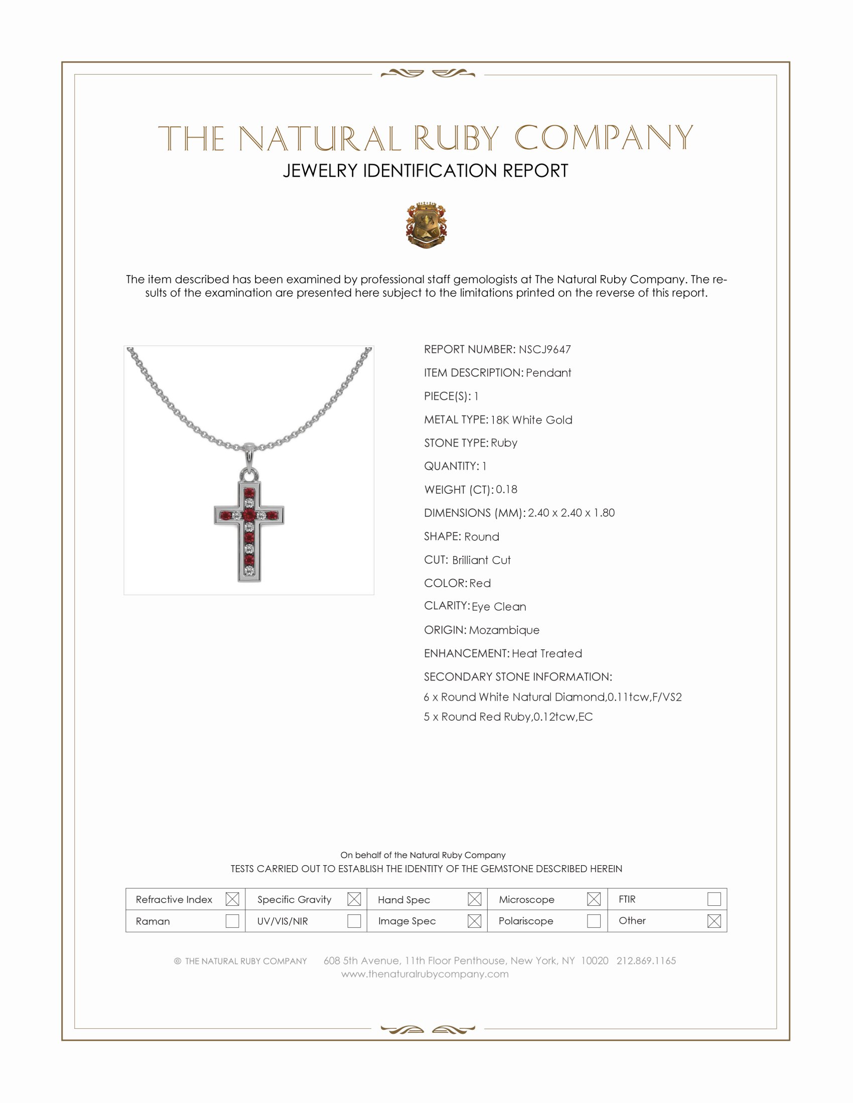 0.18 Ct. Ruby and Natural Diamond Religious Pendant, 18K White Gold