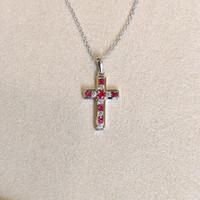 0.18 Ct. Ruby Ruby Religious Pendant, 18K White Gold Life Style