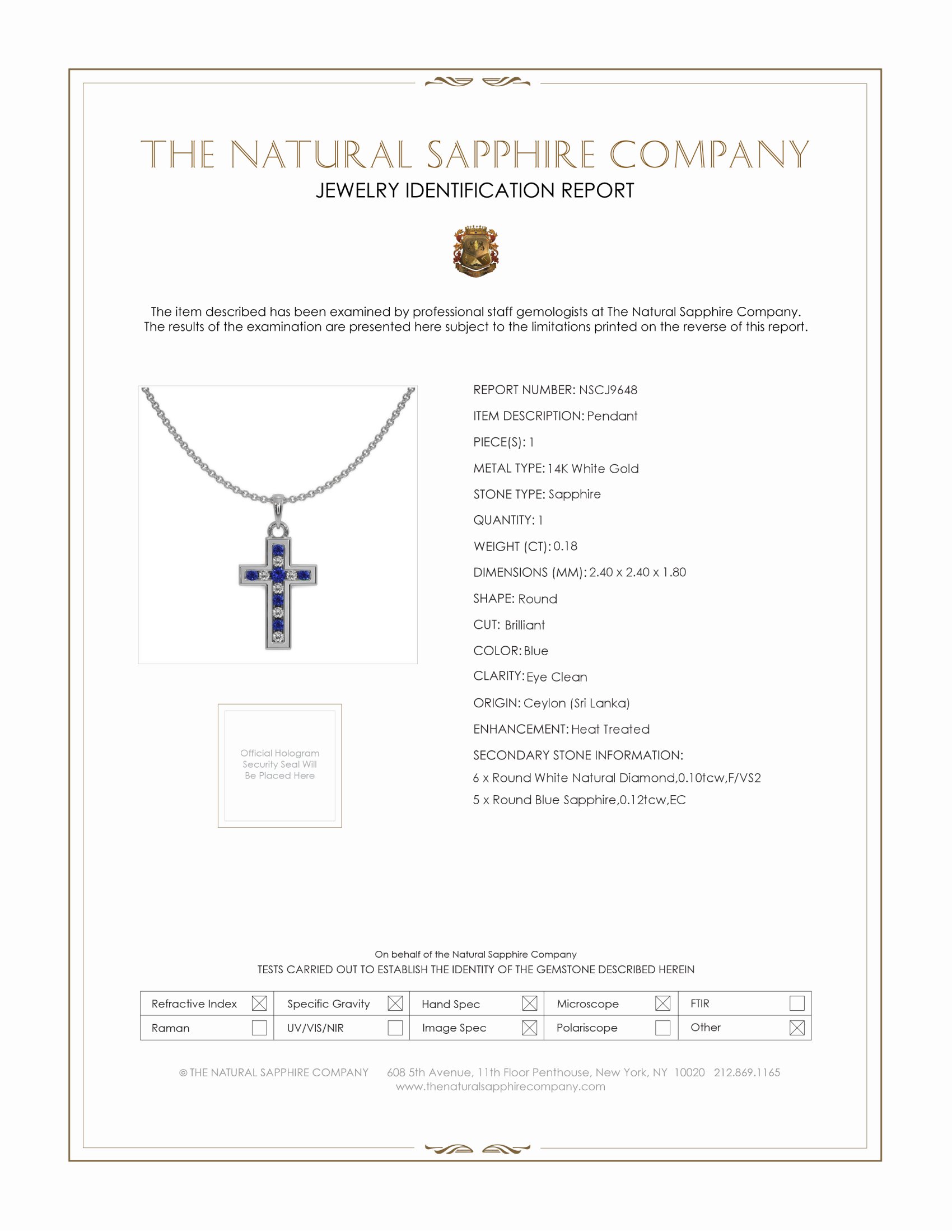 0.18 Ct. Blue Sapphire and Natural Diamond Religious Pendant, 14K White Gold