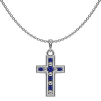 0.18 Ct. Blue Sapphire and Natural Diamond Religious Pendant, 14K White Gold Video