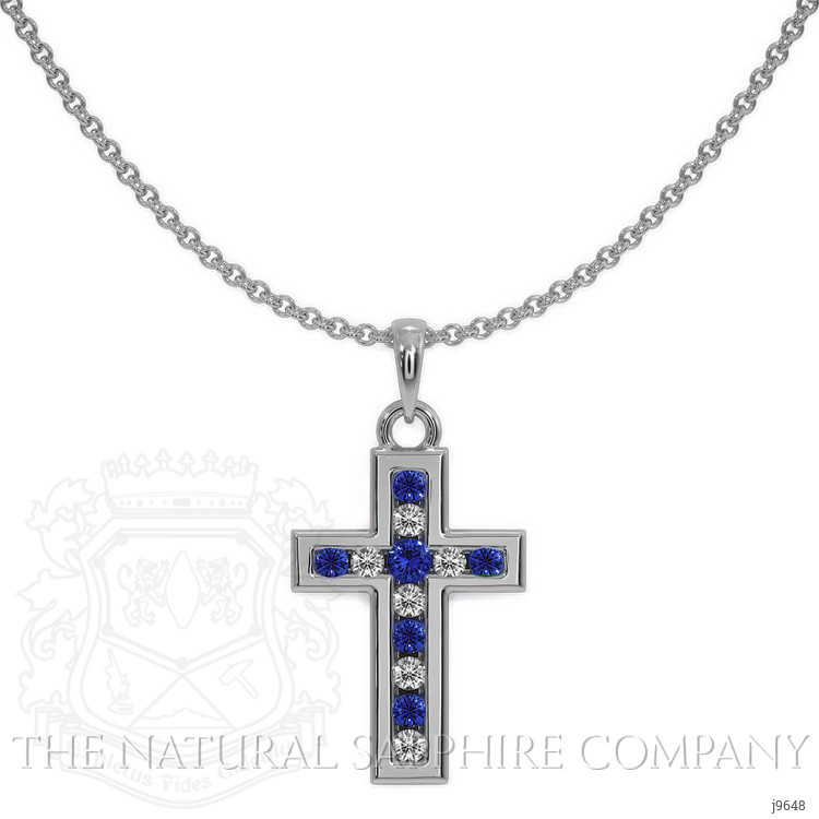 0.18 Ct. Blue Sapphire and Natural Diamond Religious Pendant, 14K White Gold