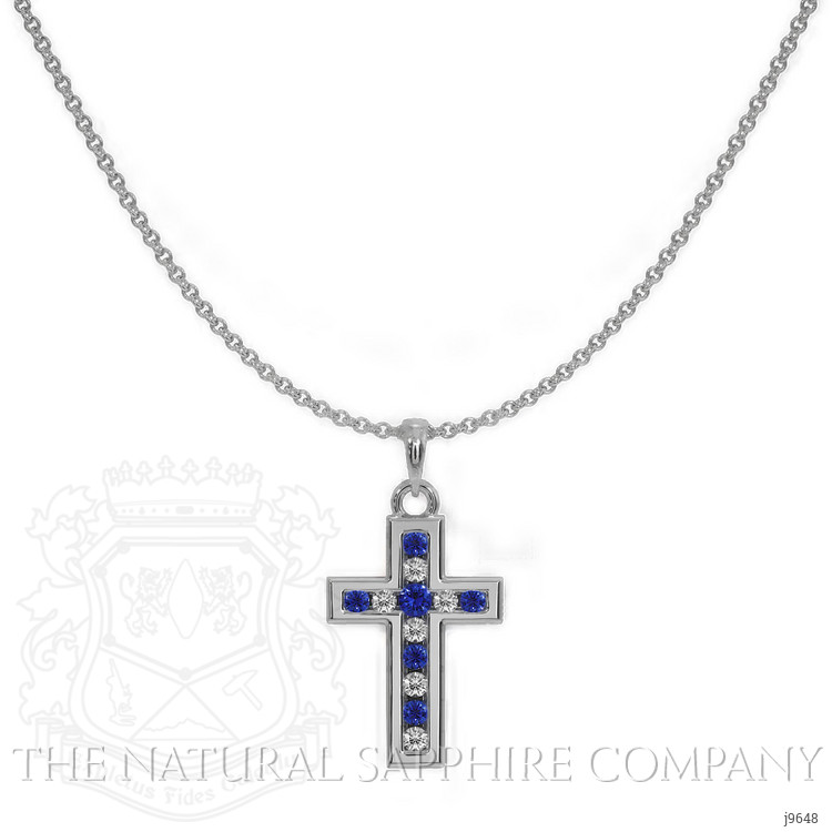 0.18 Ct. Blue Sapphire and Natural Diamond Religious Pendant, 14K White Gold
