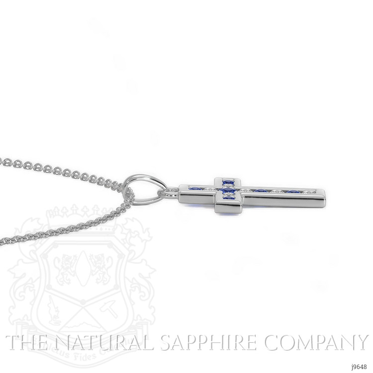0.18 Ct. Blue Sapphire and Natural Diamond Religious Pendant, 14K White Gold